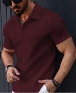 Men’s Stylish Casual Textured Red Shirt
