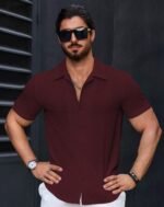Men’s Stylish Casual Textured Red Shirt - Image 2