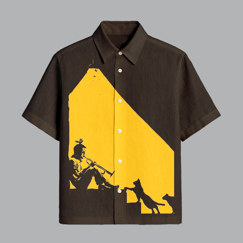 103.jpg Brown Printed Half Sleeve Shirt for Men Vintage Streetwear Look - Image 1