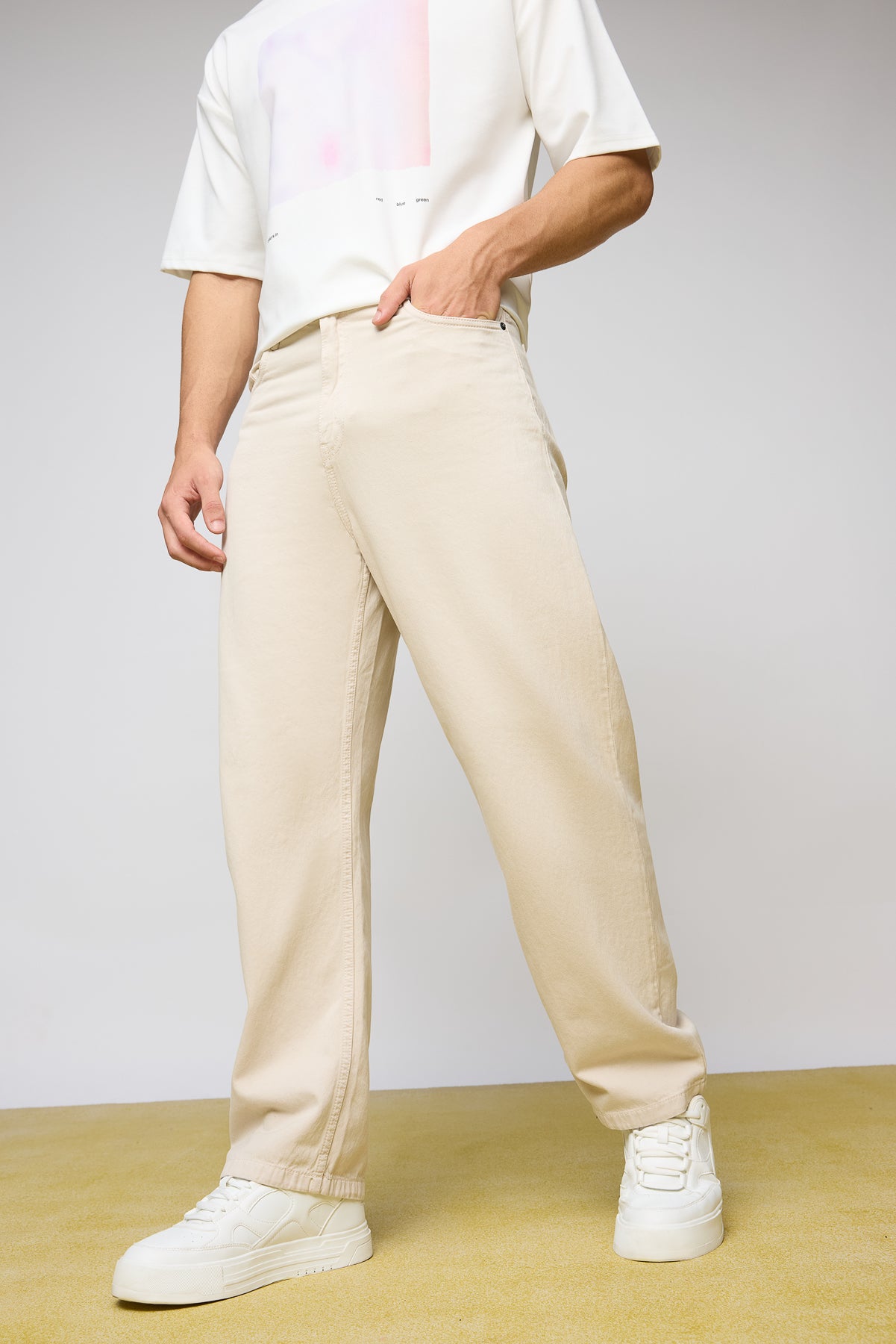 11aug_7986-Edit.jpg Classic Cream Minimal Clean Look Straight-Fit Denim Jeans - Image 1