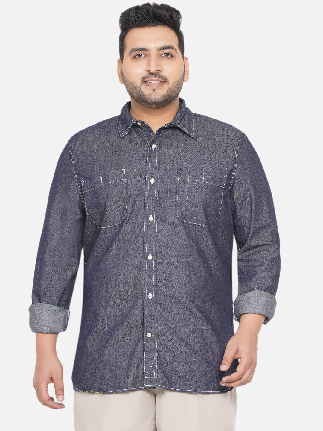 1_5fe84e26-9f86-4cf7-9b35-54626413a1f9.jpg Plus Size Men Regular Fit Blue Solid Pure Cotton Casual Shirt - Image 1