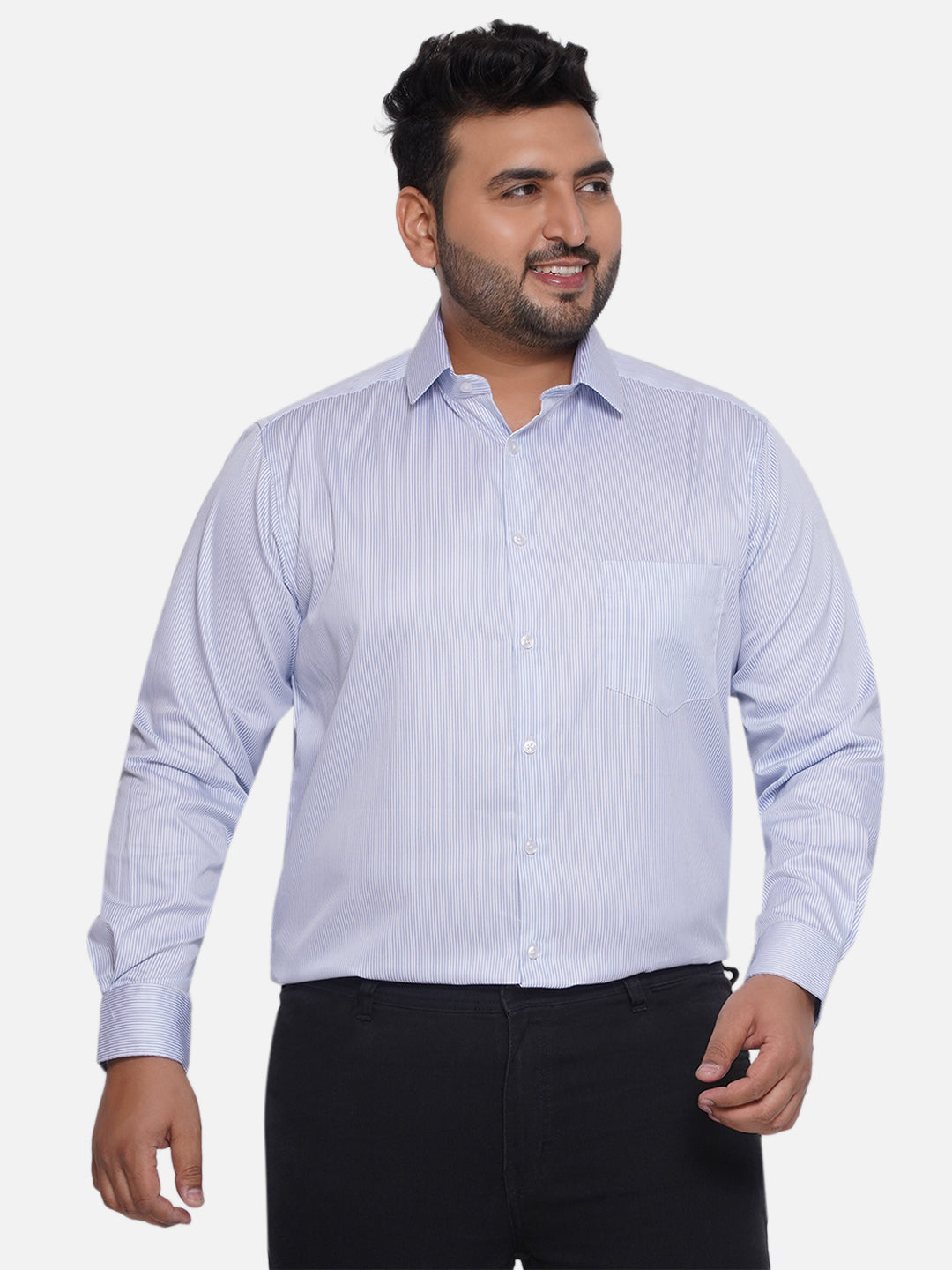 1_e41317fe-4590-4c8b-b012-d1a6c258e71b.jpg Plus Size Men Regular Fit Blue Striped Cotton Casual Shirt - Image 1