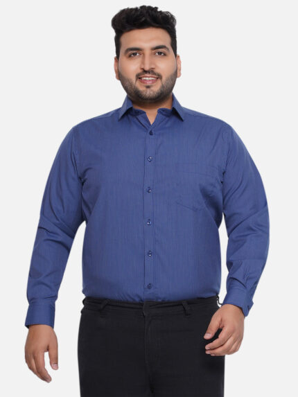 Plus Size Men Regular Fit Blue Striped Cotton Casual Shirt