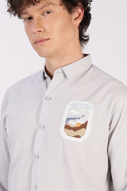 Venice Grey Wanderlust Inspired Embroidered Shirt