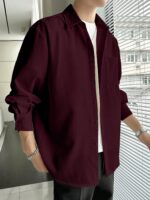 Full Sleeve Imported Waffle Men’s Maroon Shirt - Image 3