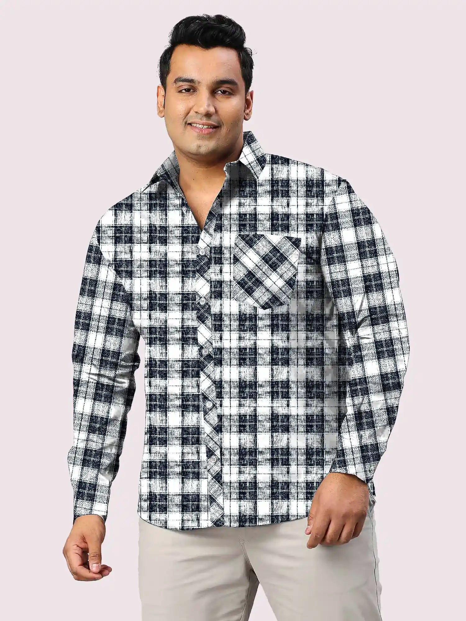BlackChecks-Fcopy.jpg Classic Black Check Men Plus Size Cotton Shirt - Image 1