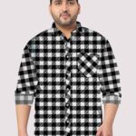 Black and White Bold Check Men Plus Size Full Sleeve Shirt