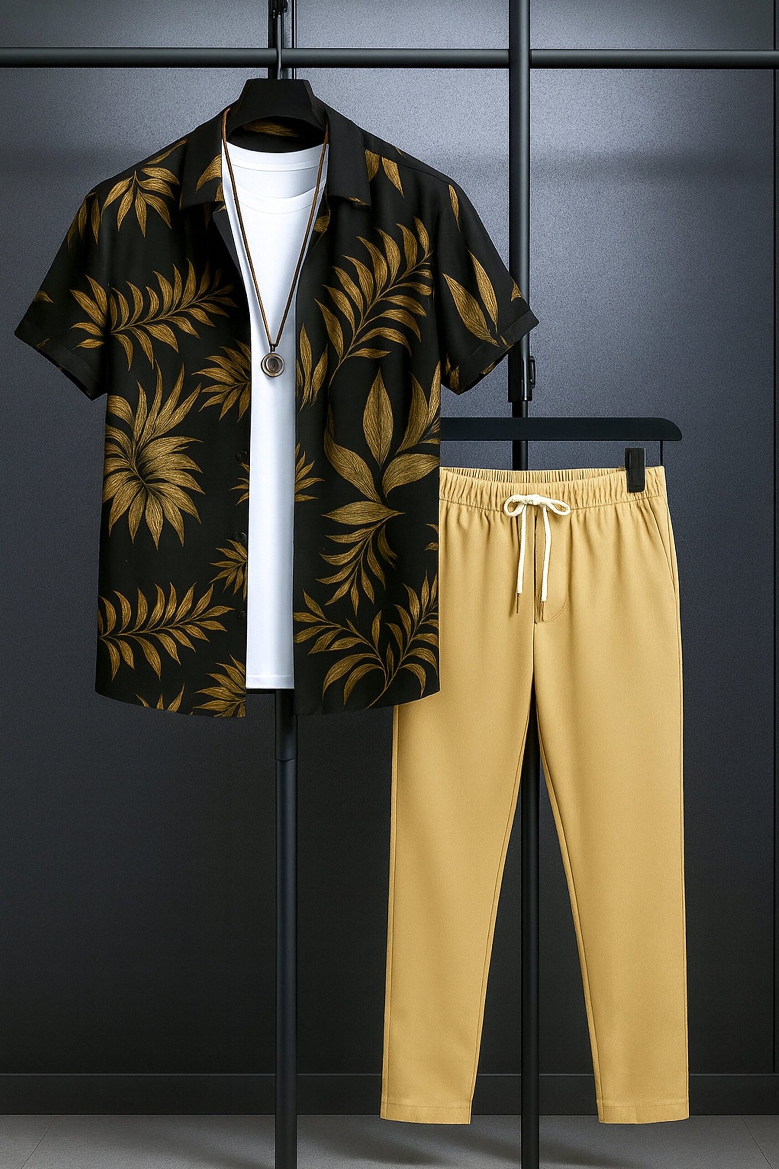 CRDS_GOLDEN_LEAF_1-scaled-1.jpg Golden Leaf Men’s Casual Half Sleeve Shirt and Trouser Co-ord Set - Image 1
