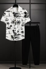 White Beach Men’s Casual Half Sleeve Shirt and Trouser Co-ord Set