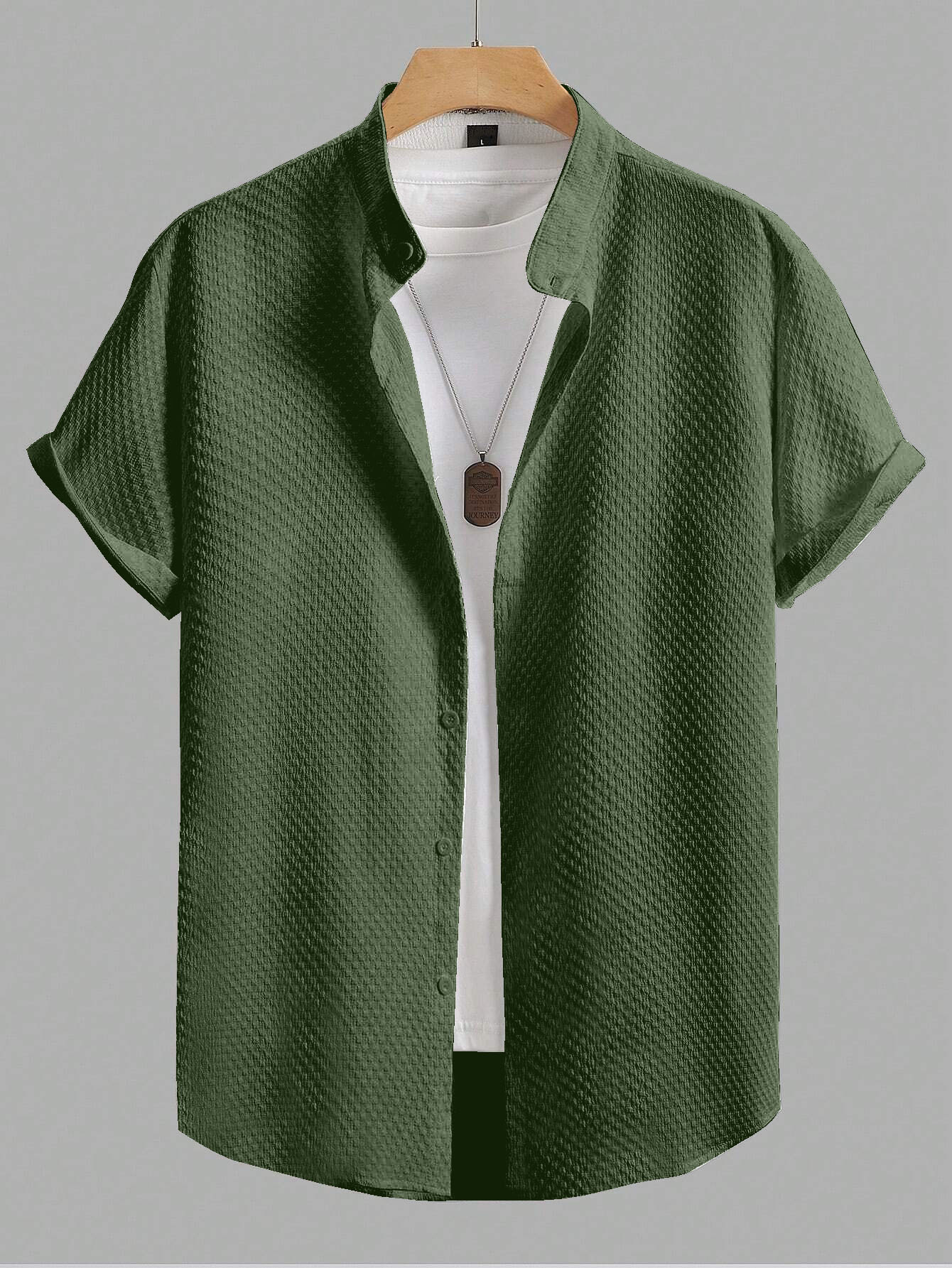 Dark-Green-3.jpg Men’s Textured Half Sleeve Green Shirt - Image 1