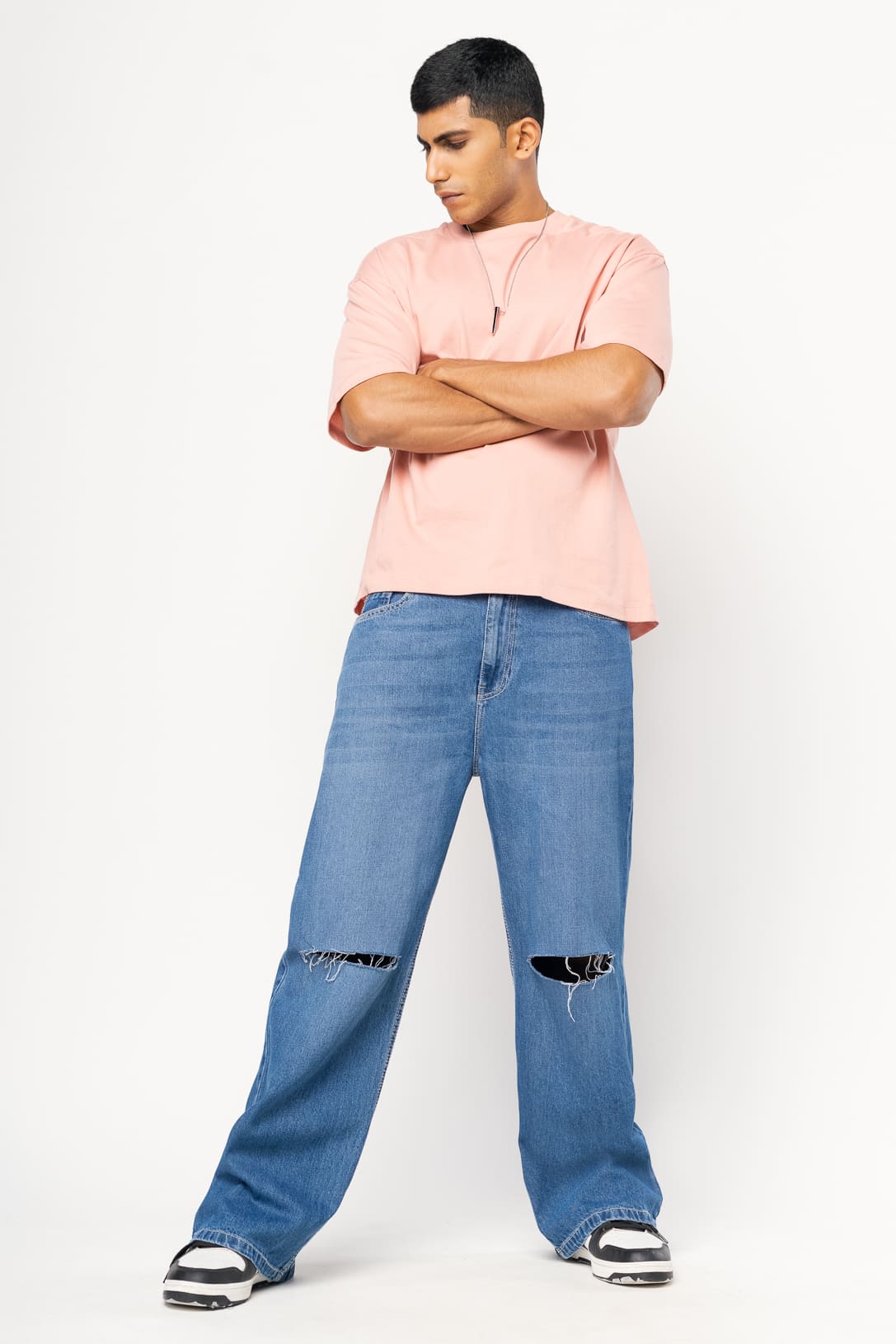 FreakinsMen-8_5b2d68e4-30a7-4b05-b3c5-26ab172c2b53.jpg Blue Denim Knee-Slit Oversized Straight Jeans - Image 1