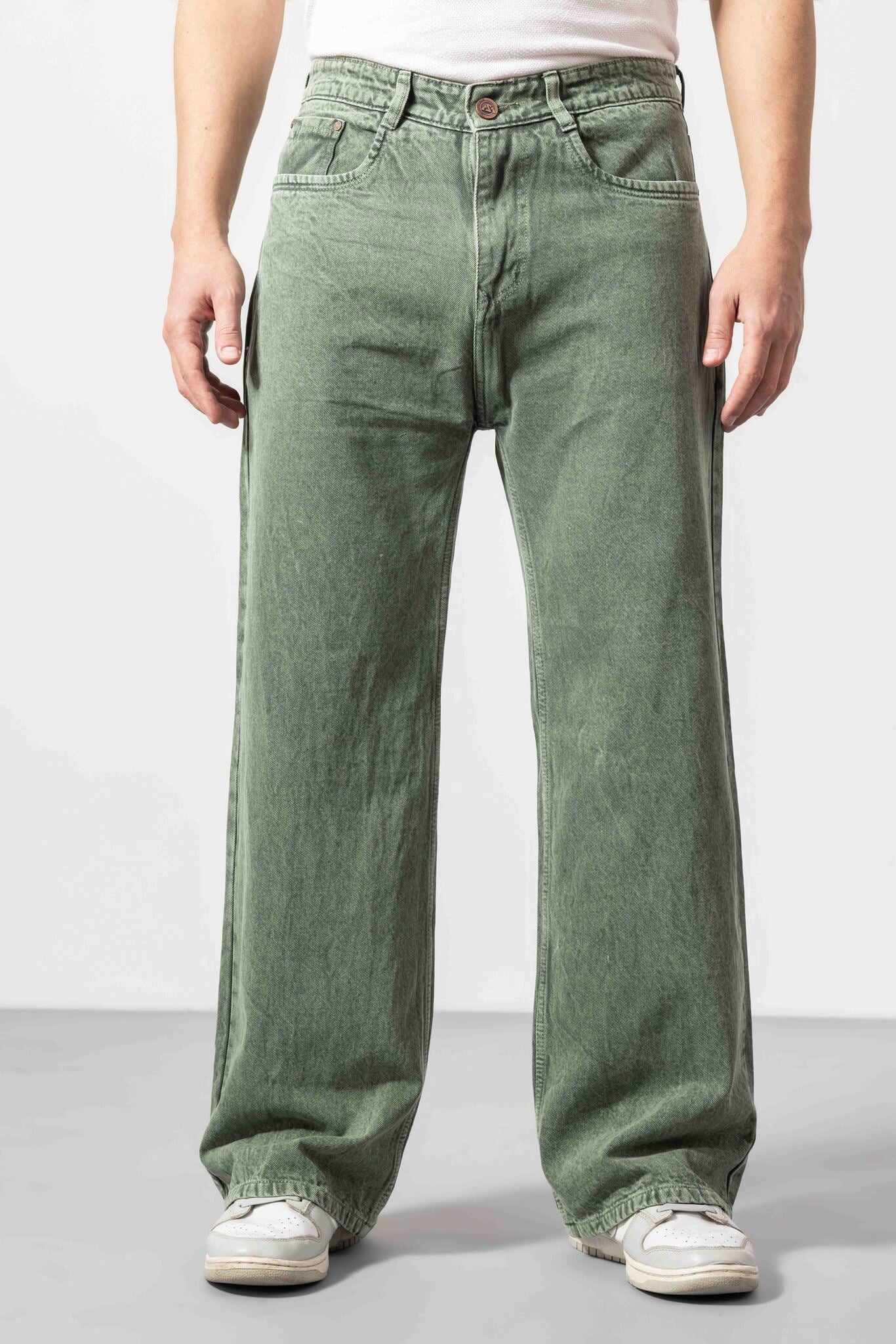 GSLSSDNMJAN026LGRN.jpg Light Green Trendy Loose-Fit Denim Jeans for Men - Image 1