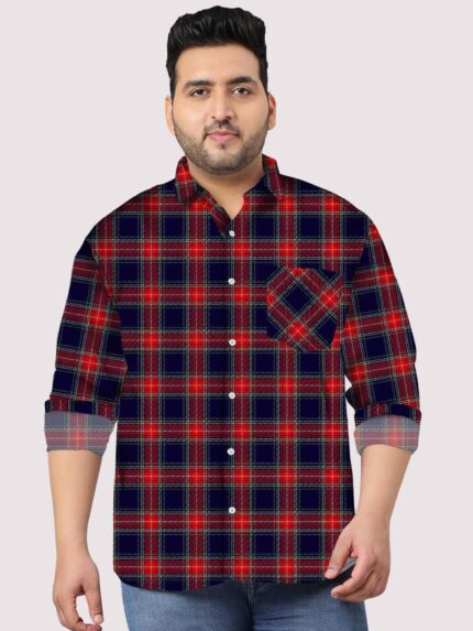 Tartan Plaid Check Pattern Men Plus Size Cotton Shirt