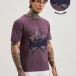 Violet Graphic Applique Printed T Shirt