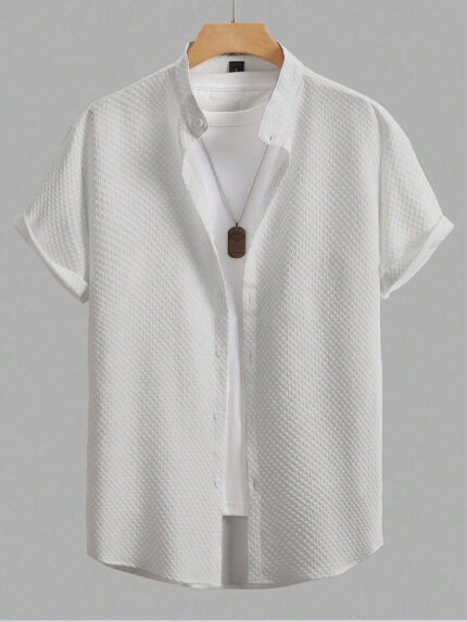 Men’s Textured Half Sleeve White Shirt