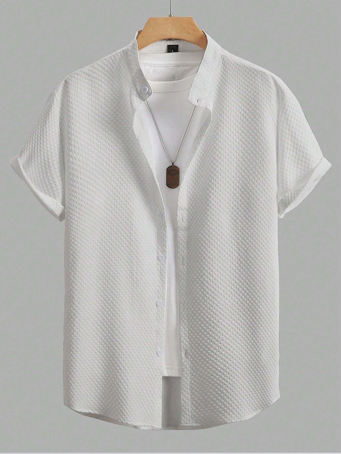 White-1.jpg Men’s Textured Half Sleeve White Shirt - Image 1