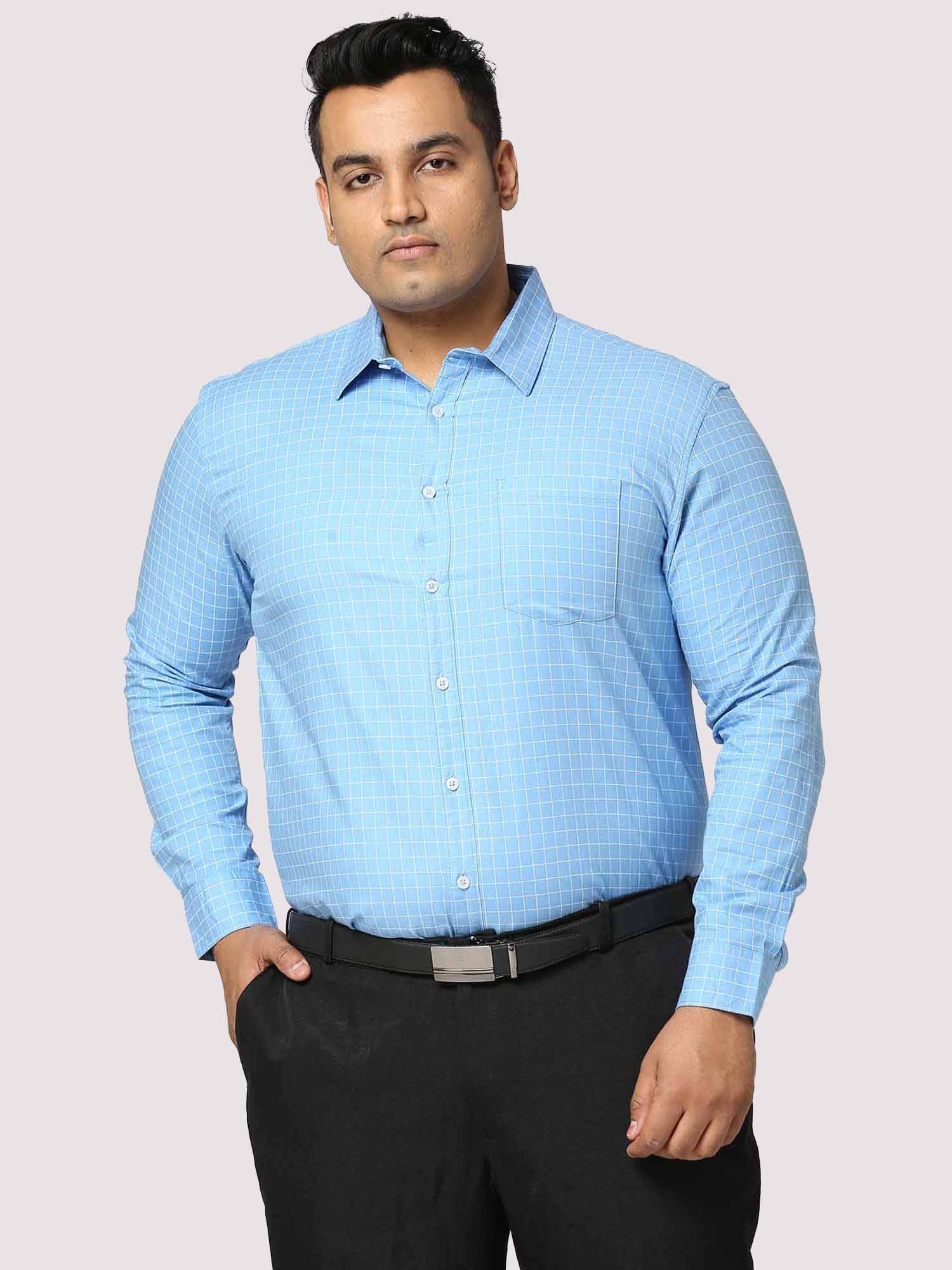 blue-checkered-full-shirt-men-s-plus-size-guniaa-fashions-1.jpg Blue Checkered Men Plus Size Cotton Casual Shirt - Image 1