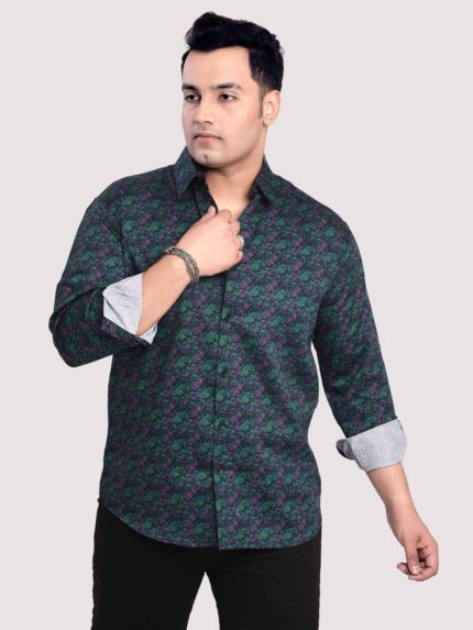 Green and Pink Floral Cotton Men Plus Size Full Sleeve Shirt