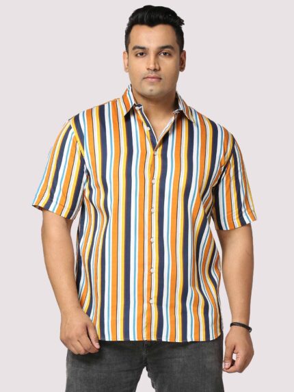 Lemon Stripe Digital Printed Men Plus Size Half Sleeve Shirt