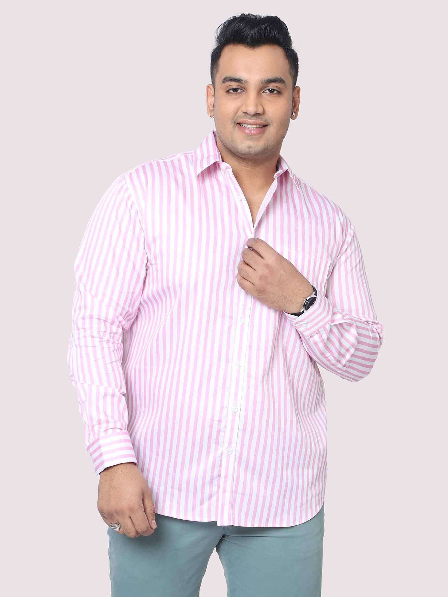 men-plus-size-pink-and-white-striped-digital-printed-full-shirt-guniaa-fashions-1.jpg Pink and White Striped Digital Print Men Plus Size Shirt - Image 1
