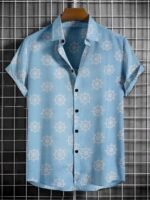 Sky Blue Printed Short Sleeves Regular Fit Shirt - Image 2