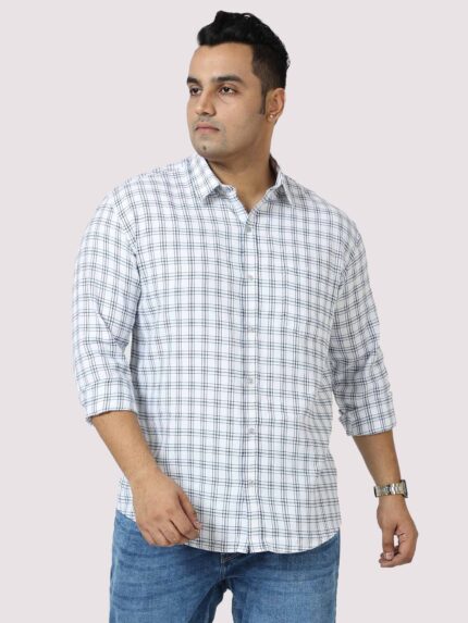 White on Black Contrast Checks Men Plus Size Cotton Shirt